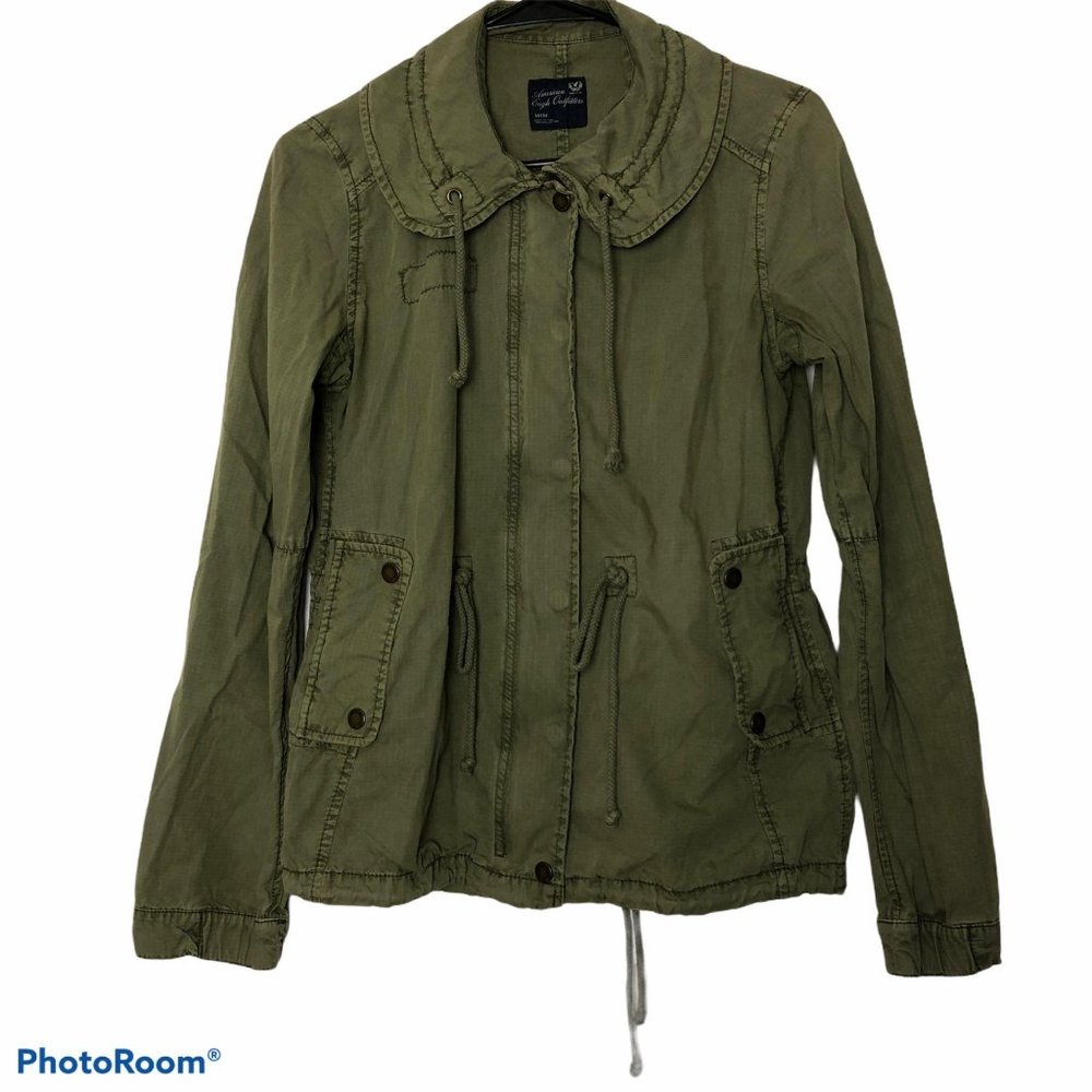 American Eagle Army Green Military Bomber Jacket Full Zip Snap Closure Medium